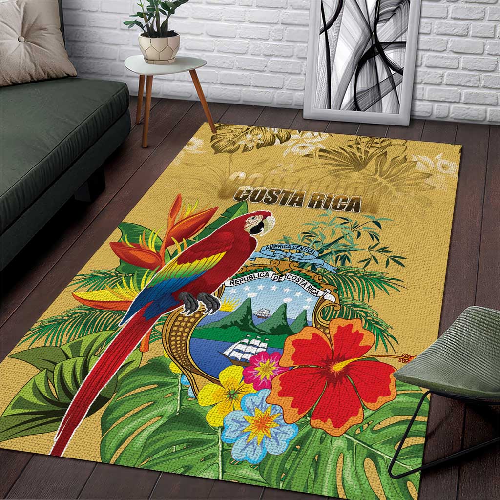 Costa Rica Independence Day Area Rug Scarlet Macaw Parrot Tropical Flowers - Wonder Print Shop