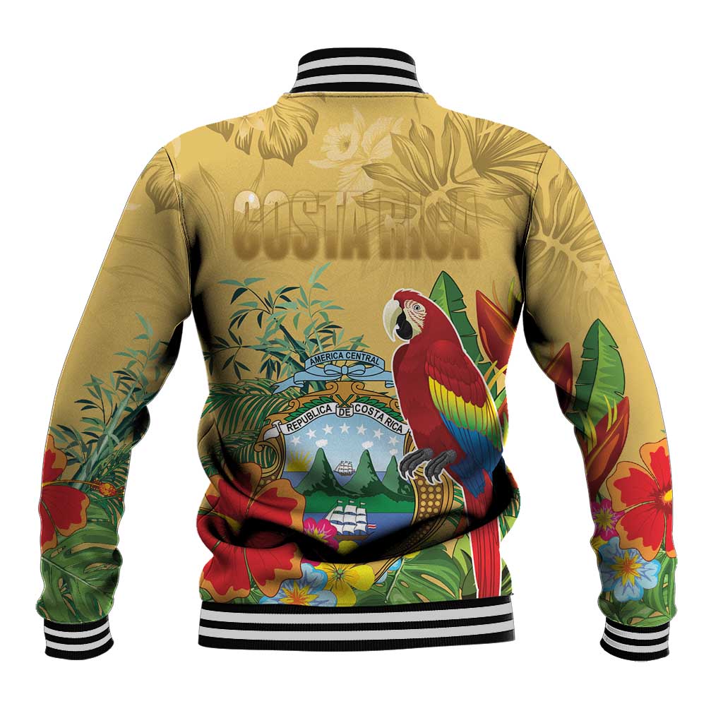 Costa Rica Independence Day Baseball Jacket Scarlet Macaw Parrot Tropical Flowers - Wonder Print Shop