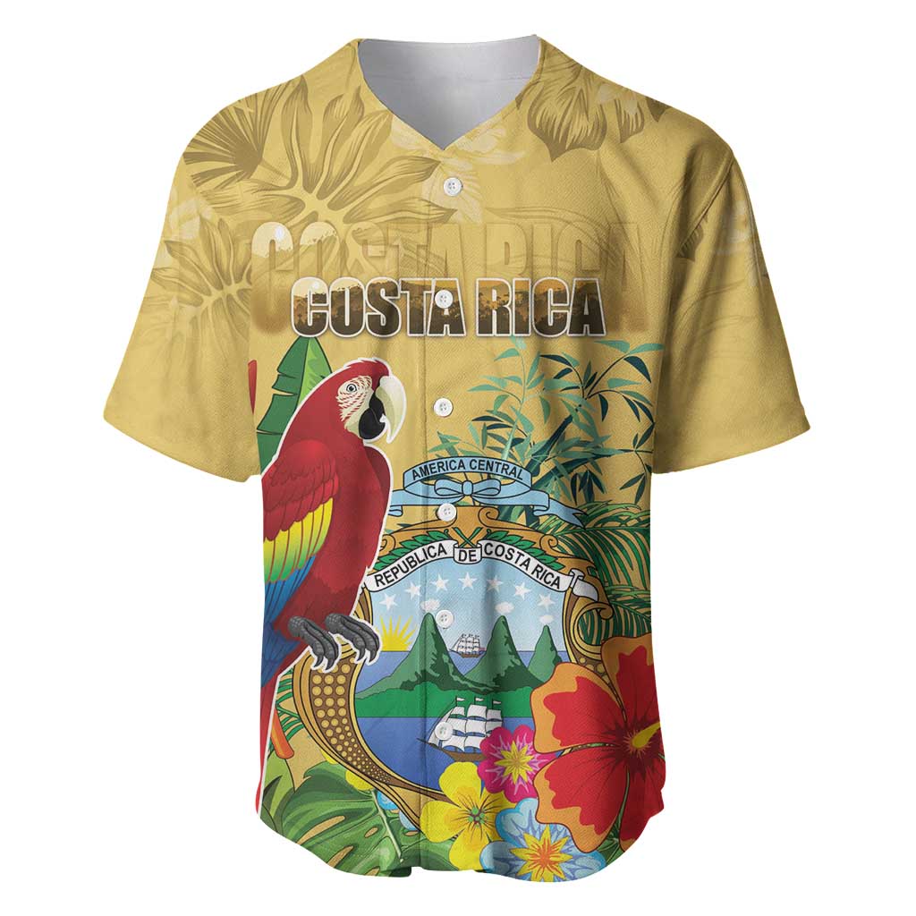 Costa Rica Independence Day Baseball Jersey Scarlet Macaw Parrot Tropical Flowers - Wonder Print Shop