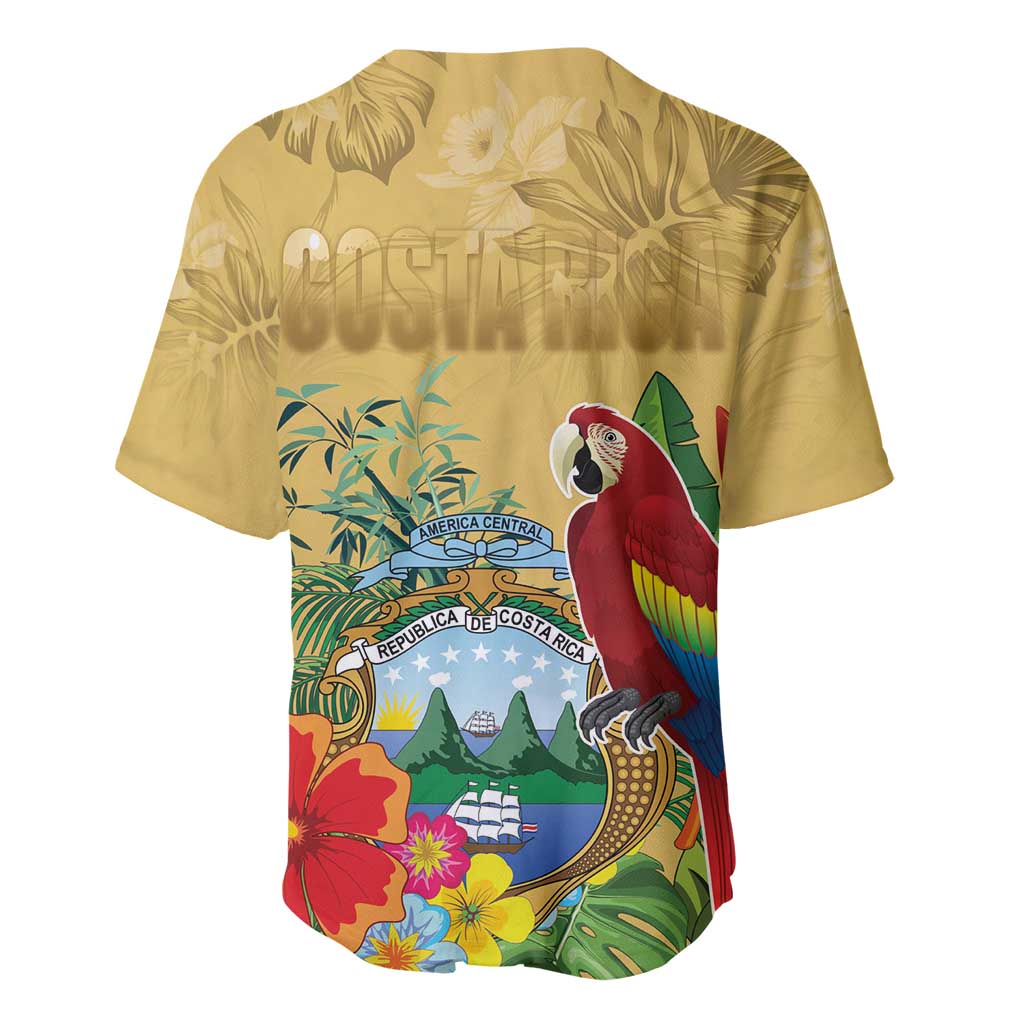 Costa Rica Independence Day Baseball Jersey Scarlet Macaw Parrot Tropical Flowers - Wonder Print Shop