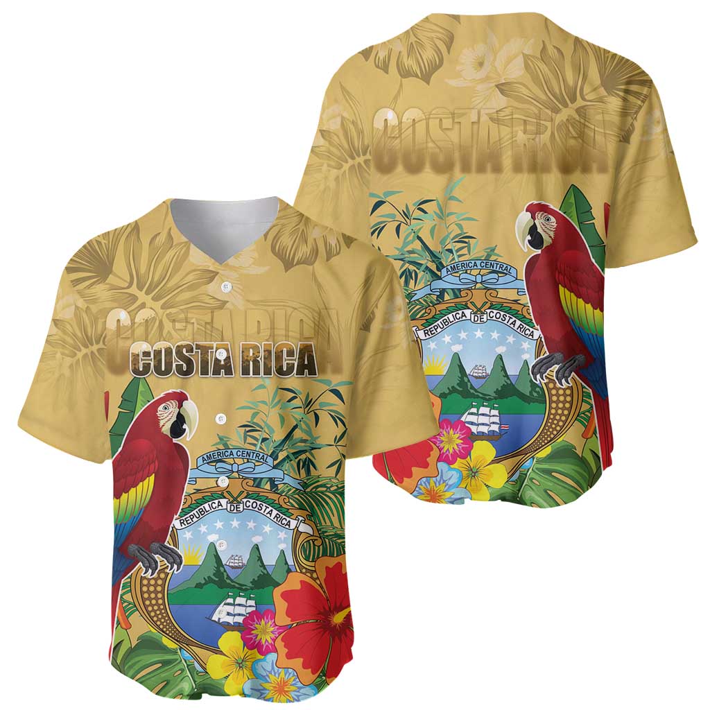 Costa Rica Independence Day Baseball Jersey Scarlet Macaw Parrot Tropical Flowers - Wonder Print Shop