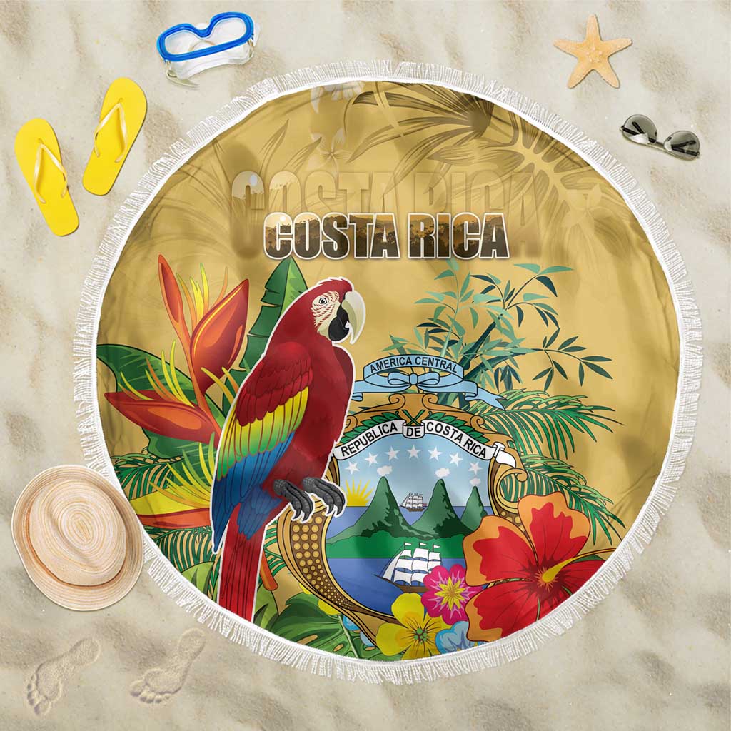 Costa Rica Independence Day Beach Blanket Scarlet Macaw Parrot Tropical Flowers - Wonder Print Shop