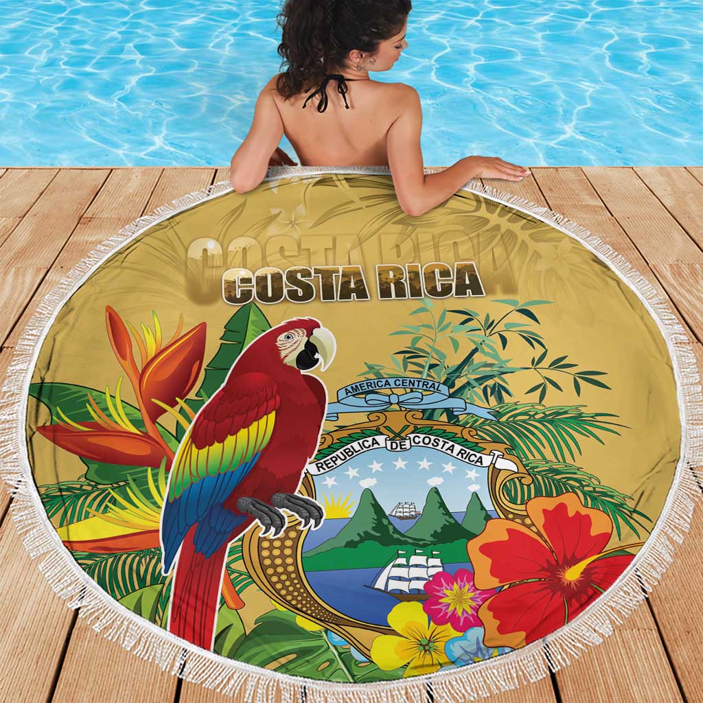 Costa Rica Independence Day Beach Blanket Scarlet Macaw Parrot Tropical Flowers - Wonder Print Shop