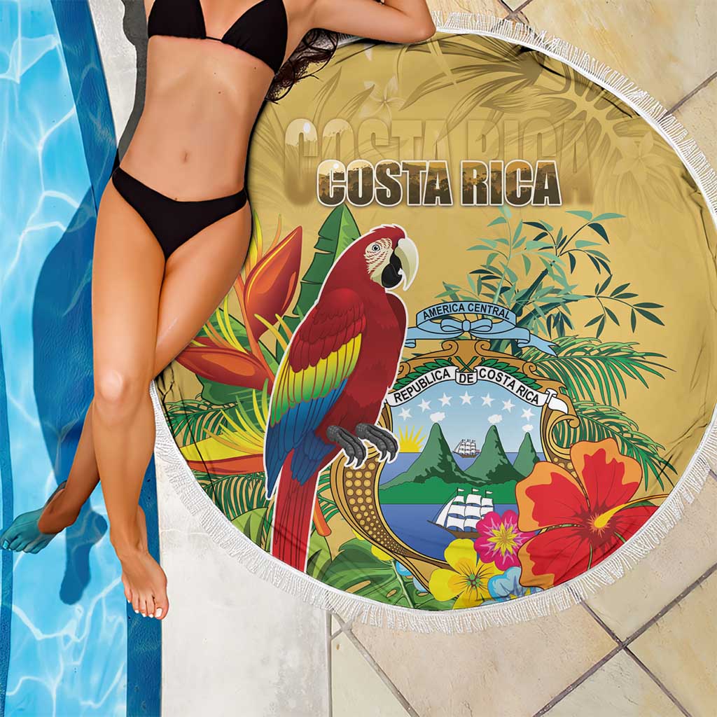 Costa Rica Independence Day Beach Blanket Scarlet Macaw Parrot Tropical Flowers - Wonder Print Shop