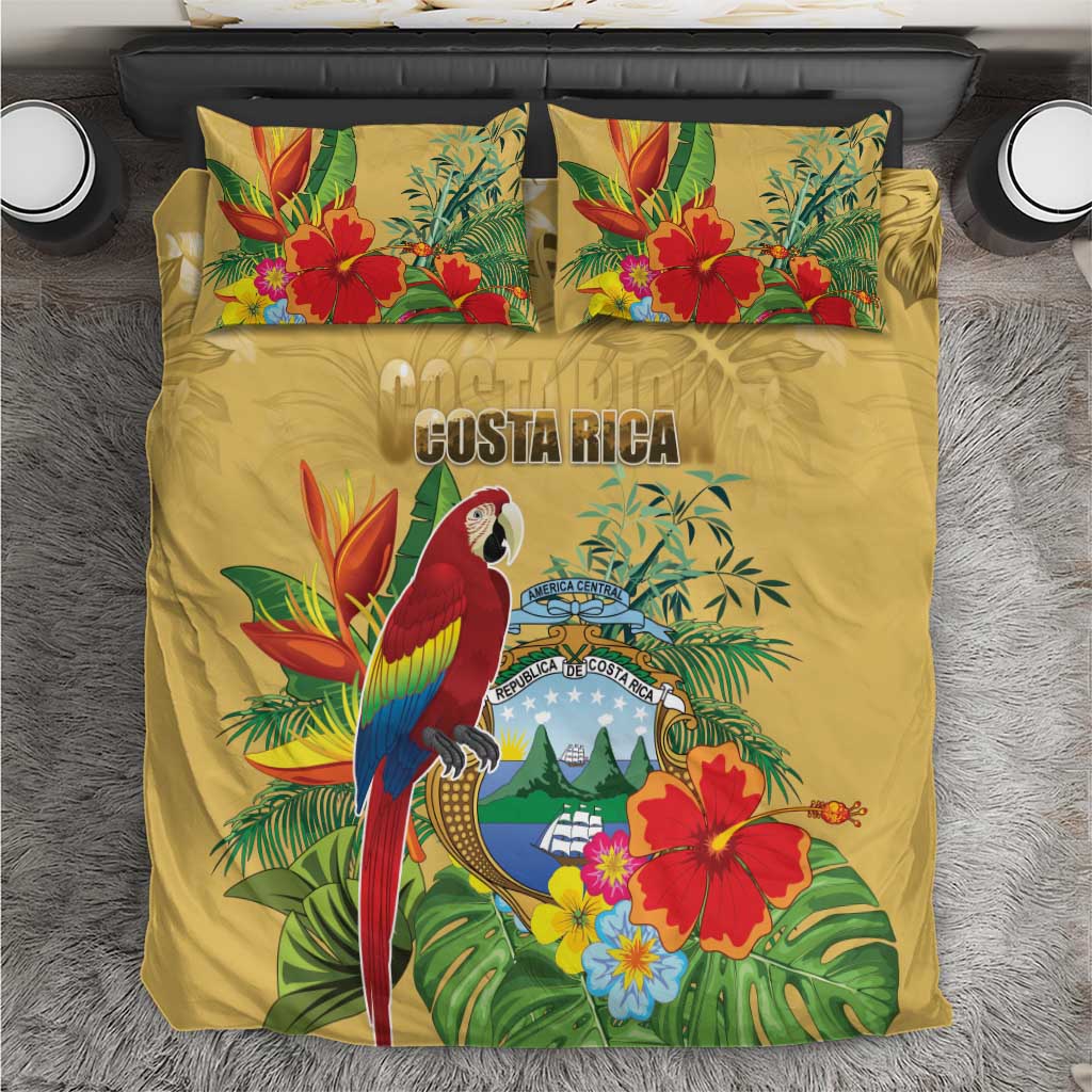 Costa Rica Independence Day Bedding Set Scarlet Macaw Parrot Tropical Flowers - Wonder Print Shop