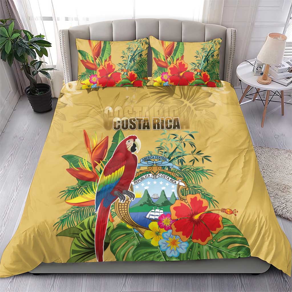 Costa Rica Independence Day Bedding Set Scarlet Macaw Parrot Tropical Flowers - Wonder Print Shop