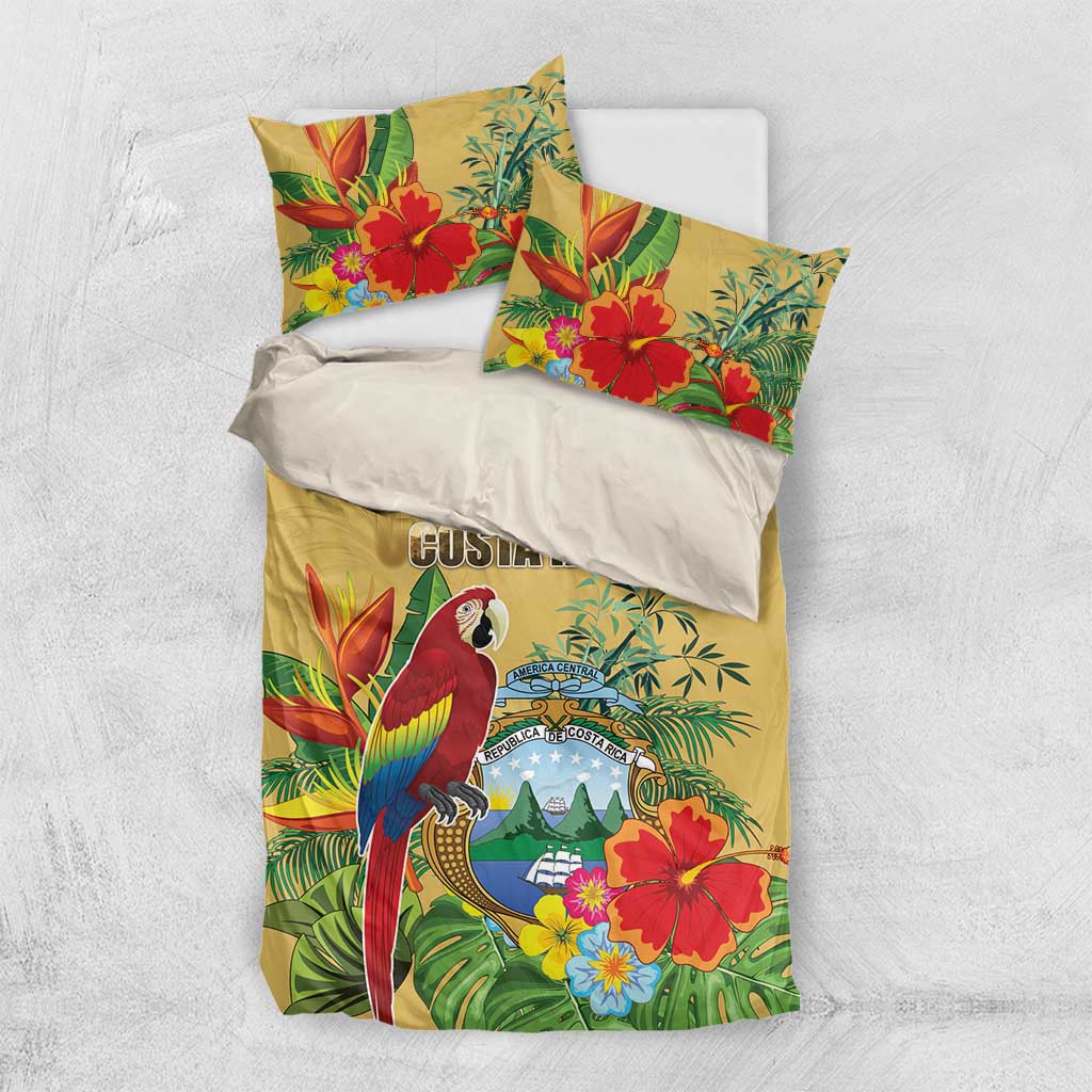 Costa Rica Independence Day Bedding Set Scarlet Macaw Parrot Tropical Flowers - Wonder Print Shop