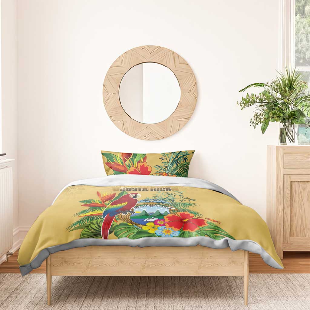 Costa Rica Independence Day Bedding Set Scarlet Macaw Parrot Tropical Flowers - Wonder Print Shop