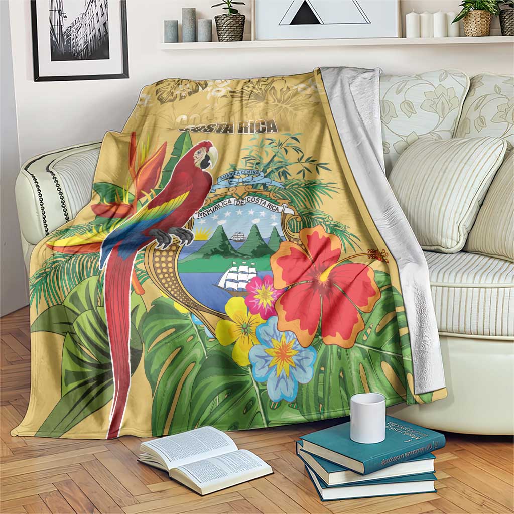 Costa Rica Independence Day Blanket Scarlet Macaw Parrot Tropical Flowers - Wonder Print Shop