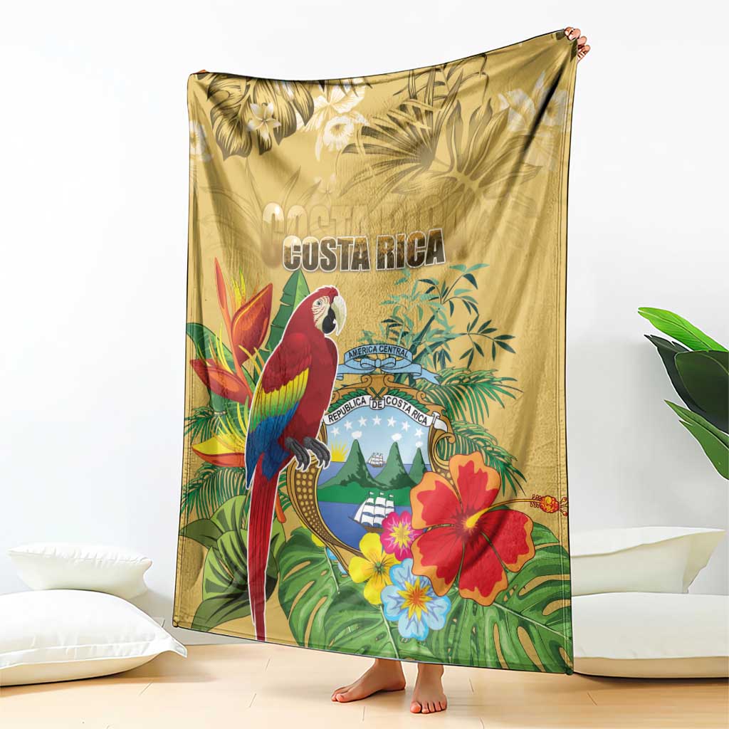 Costa Rica Independence Day Blanket Scarlet Macaw Parrot Tropical Flowers - Wonder Print Shop