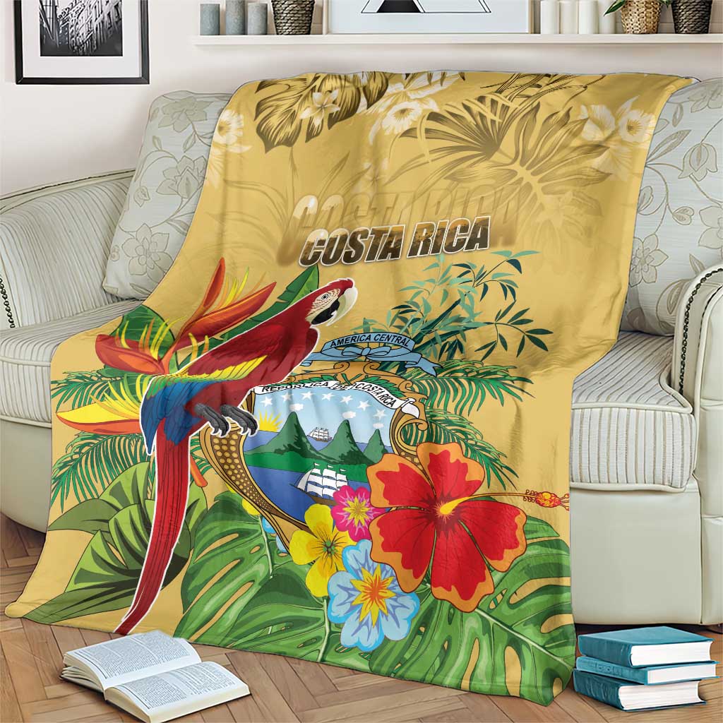 Costa Rica Independence Day Blanket Scarlet Macaw Parrot Tropical Flowers - Wonder Print Shop