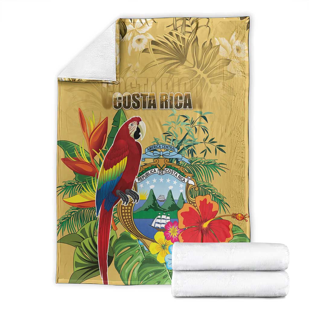 Costa Rica Independence Day Blanket Scarlet Macaw Parrot Tropical Flowers - Wonder Print Shop