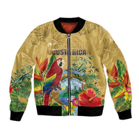 Costa Rica Independence Day Bomber Jacket Scarlet Macaw Parrot Tropical Flowers - Wonder Print Shop
