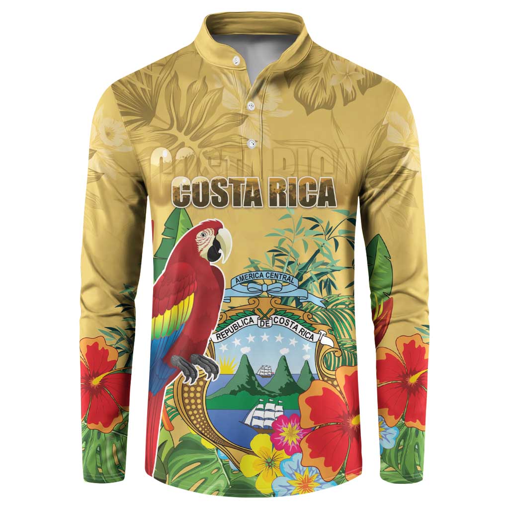 Costa Rica Independence Day Button Sweatshirt Scarlet Macaw Parrot Tropical Flowers - Wonder Print Shop