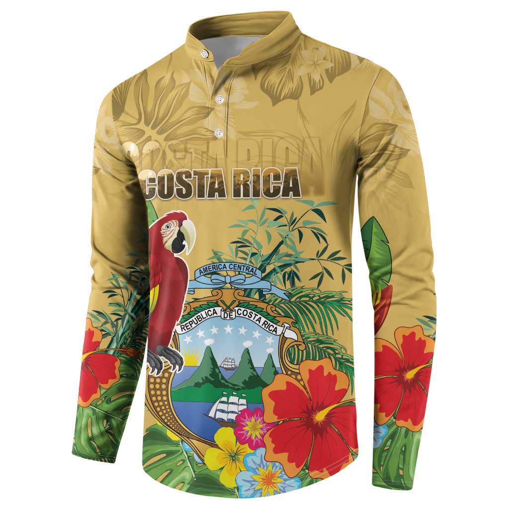 Costa Rica Independence Day Button Sweatshirt Scarlet Macaw Parrot Tropical Flowers - Wonder Print Shop