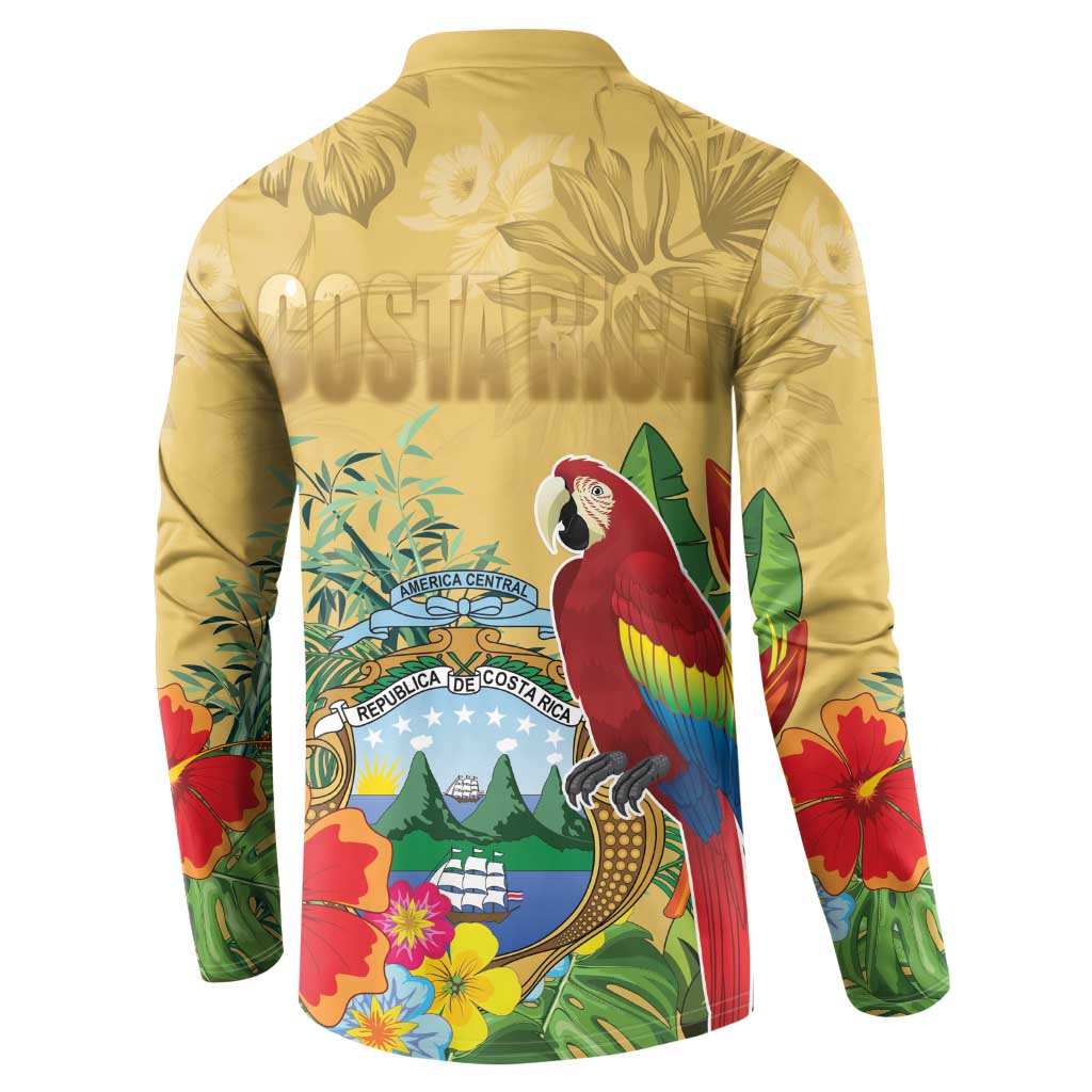 Costa Rica Independence Day Button Sweatshirt Scarlet Macaw Parrot Tropical Flowers - Wonder Print Shop