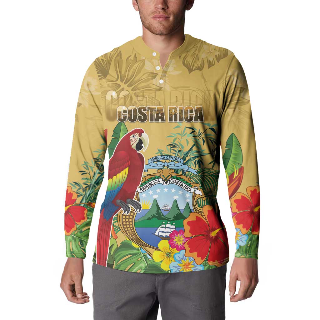 Costa Rica Independence Day Button Sweatshirt Scarlet Macaw Parrot Tropical Flowers - Wonder Print Shop