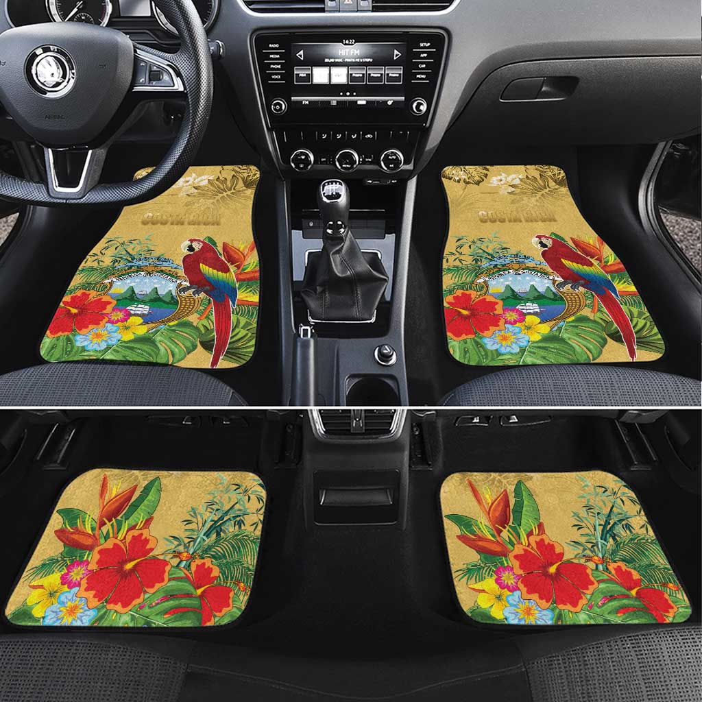 Costa Rica Independence Day Car Mats Scarlet Macaw Parrot Tropical Flowers - Wonder Print Shop