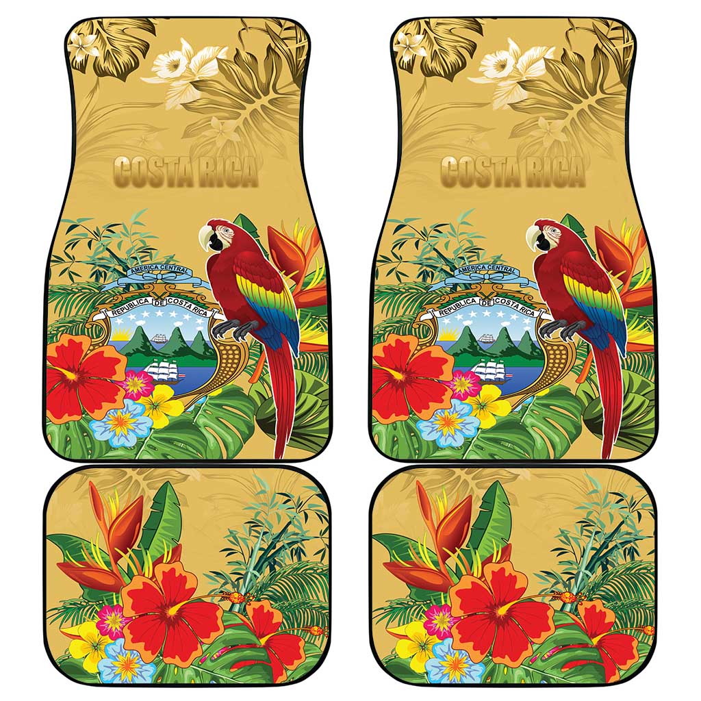 Costa Rica Independence Day Car Mats Scarlet Macaw Parrot Tropical Flowers - Wonder Print Shop