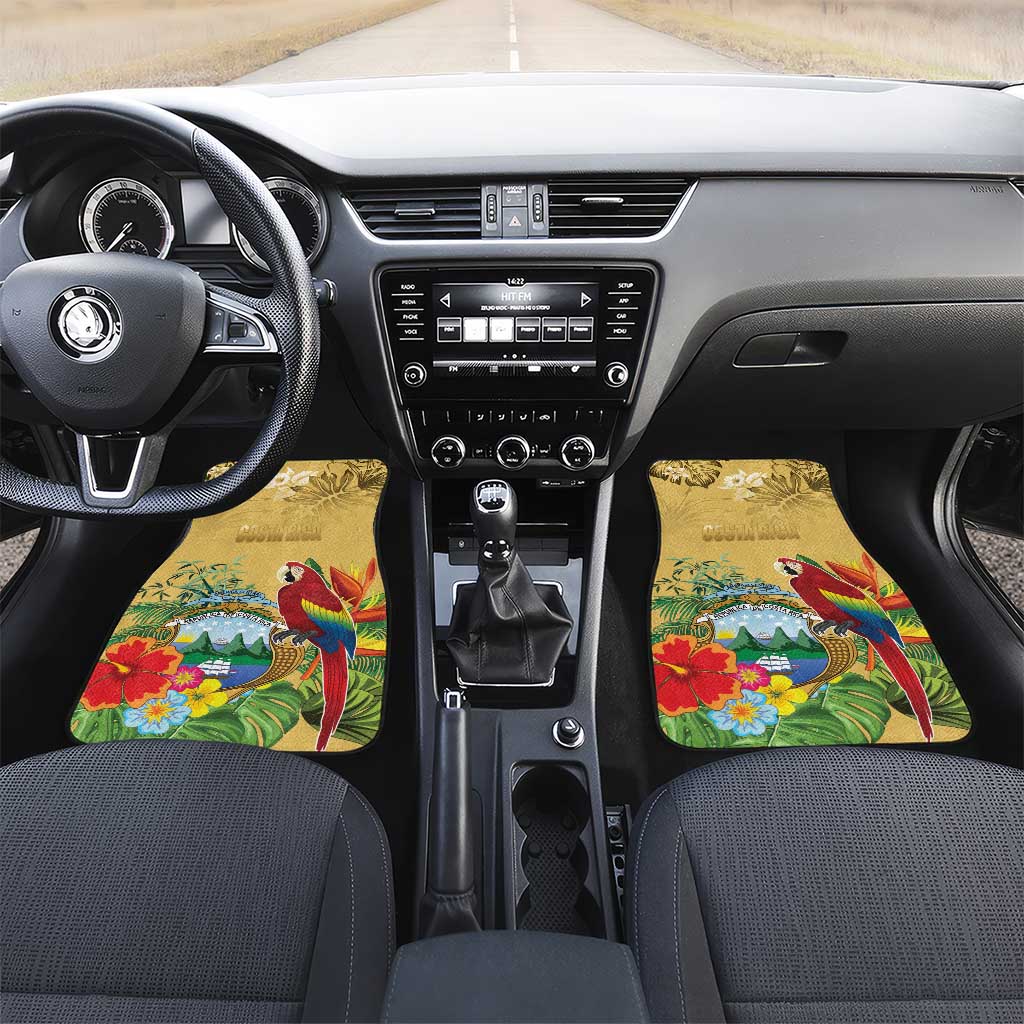 Costa Rica Independence Day Car Mats Scarlet Macaw Parrot Tropical Flowers - Wonder Print Shop