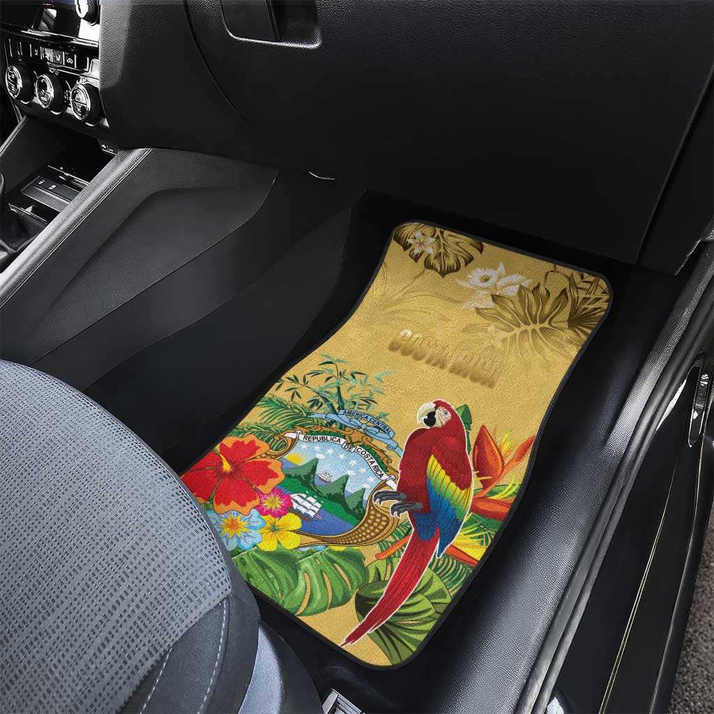 Costa Rica Independence Day Car Mats Scarlet Macaw Parrot Tropical Flowers - Wonder Print Shop