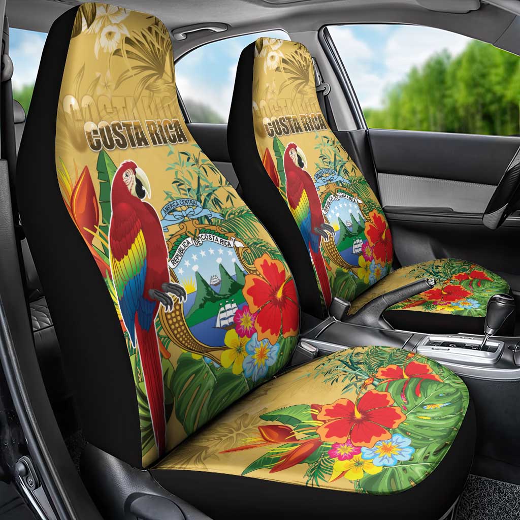 Costa Rica Independence Day Car Seat Cover Scarlet Macaw Parrot Tropical Flowers - Wonder Print Shop