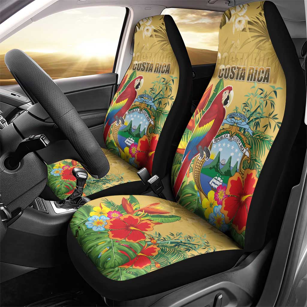 Costa Rica Independence Day Car Seat Cover Scarlet Macaw Parrot Tropical Flowers - Wonder Print Shop