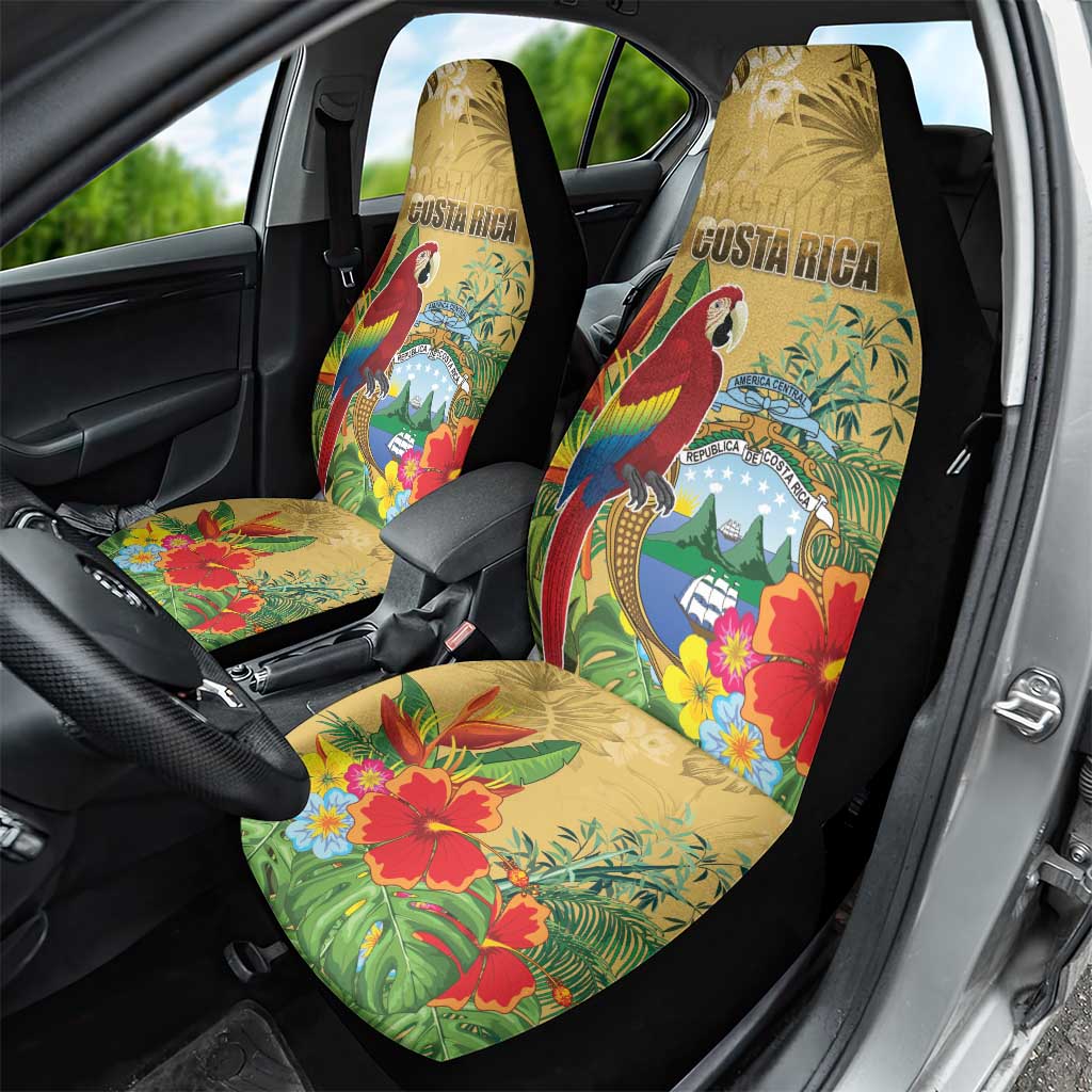 Costa Rica Independence Day Car Seat Cover Scarlet Macaw Parrot Tropical Flowers - Wonder Print Shop
