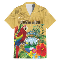 Costa Rica Independence Day Family Matching Mermaid Dress and Hawaiian Shirt Scarlet Macaw Parrot Tropical Flowers - Wonder Print Shop