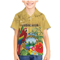 Costa Rica Independence Day Family Matching Mermaid Dress and Hawaiian Shirt Scarlet Macaw Parrot Tropical Flowers - Wonder Print Shop
