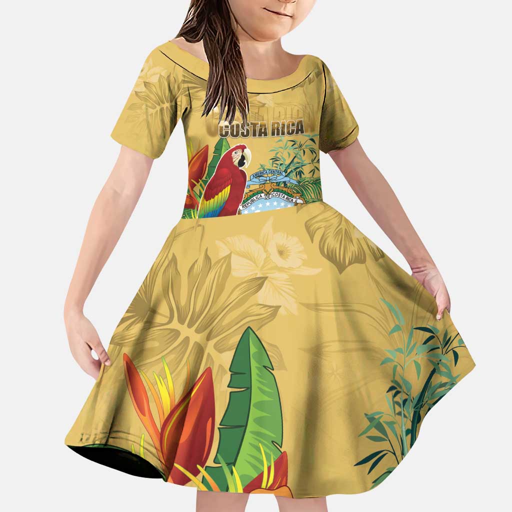 Costa Rica Independence Day Family Matching Puletasi and Hawaiian Shirt Scarlet Macaw Parrot Tropical Flowers - Wonder Print Shop