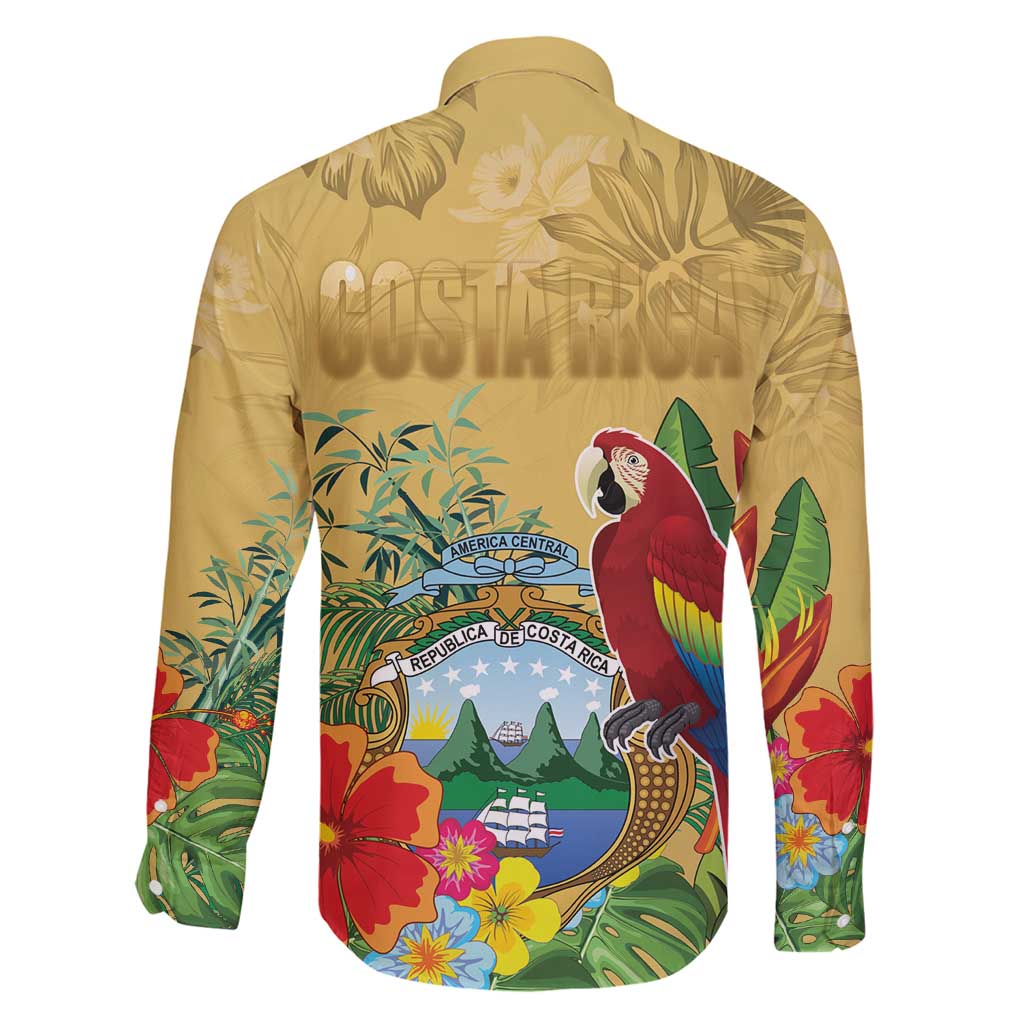 Costa Rica Independence Day Family Matching Puletasi and Hawaiian Shirt Scarlet Macaw Parrot Tropical Flowers - Wonder Print Shop