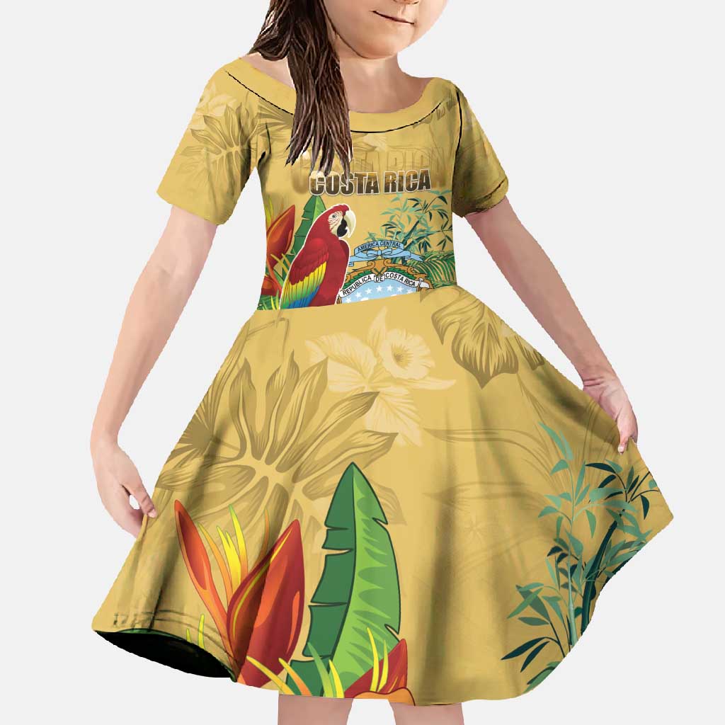 Costa Rica Independence Day Family Matching Summer Maxi Dress and Hawaiian Shirt Scarlet Macaw Parrot Tropical Flowers - Wonder Print Shop