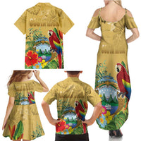 Costa Rica Independence Day Family Matching Summer Maxi Dress and Hawaiian Shirt Scarlet Macaw Parrot Tropical Flowers - Wonder Print Shop