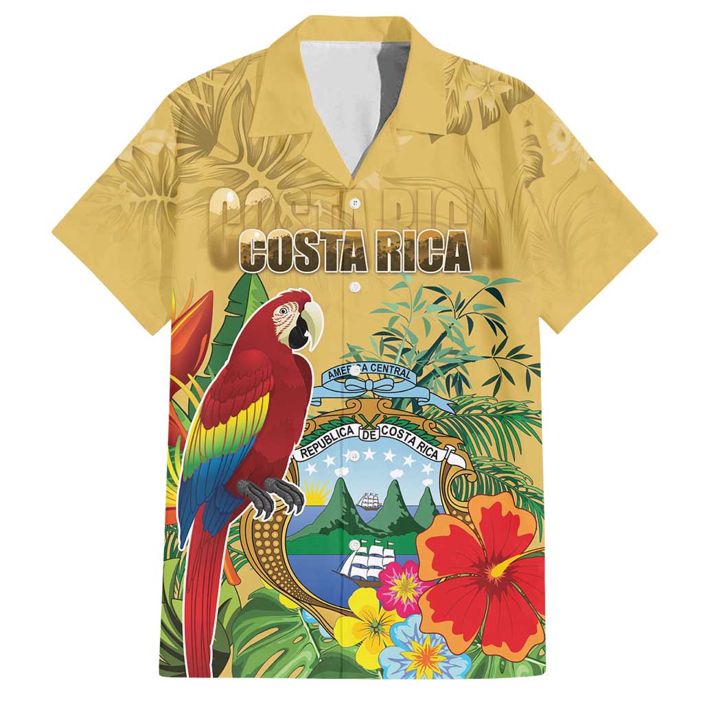 Costa Rica Independence Day Family Matching Tank Maxi Dress and Hawaiian Shirt Scarlet Macaw Parrot Tropical Flowers - Wonder Print Shop