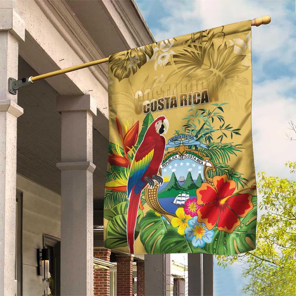 Costa Rica Independence Day Garden Flag Scarlet Macaw Parrot Tropical Flowers - Wonder Print Shop