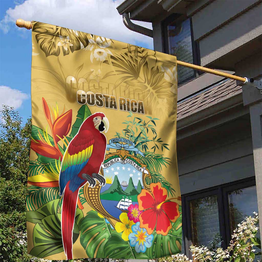 Costa Rica Independence Day Garden Flag Scarlet Macaw Parrot Tropical Flowers - Wonder Print Shop