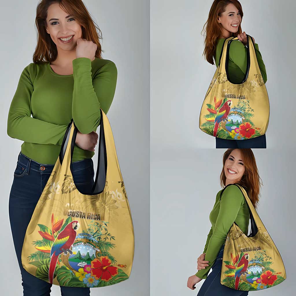 Costa Rica Independence Day Grocery Bag Scarlet Macaw Parrot Tropical Flowers - Wonder Print Shop