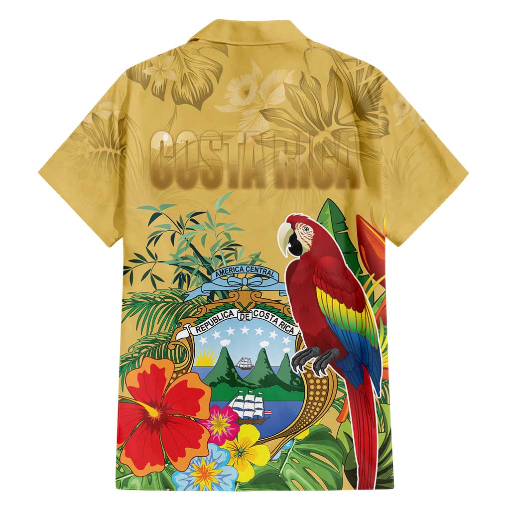 Costa Rica Independence Day Hawaiian Shirt Scarlet Macaw Parrot Tropical Flowers - Wonder Print Shop
