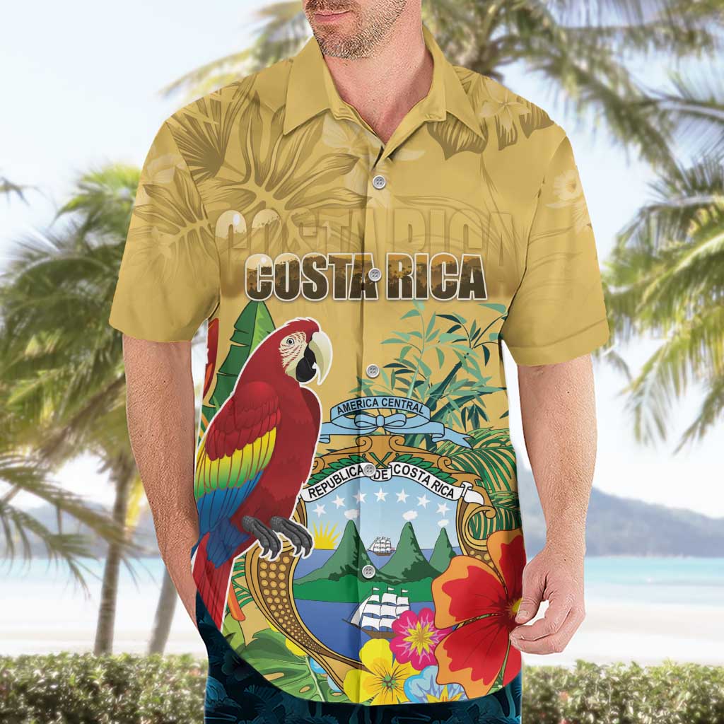 Costa Rica Independence Day Hawaiian Shirt Scarlet Macaw Parrot Tropical Flowers - Wonder Print Shop