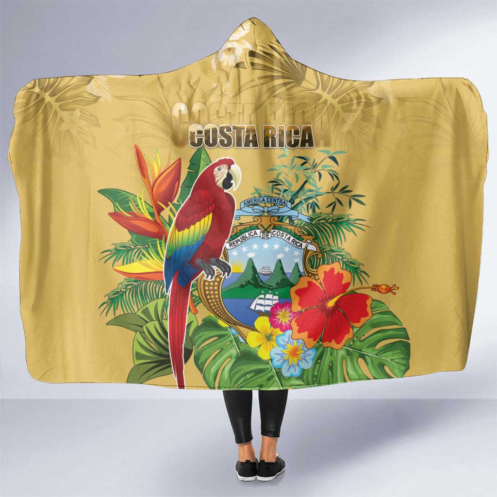 Costa Rica Independence Day Hooded Blanket Scarlet Macaw Parrot Tropical Flowers - Wonder Print Shop