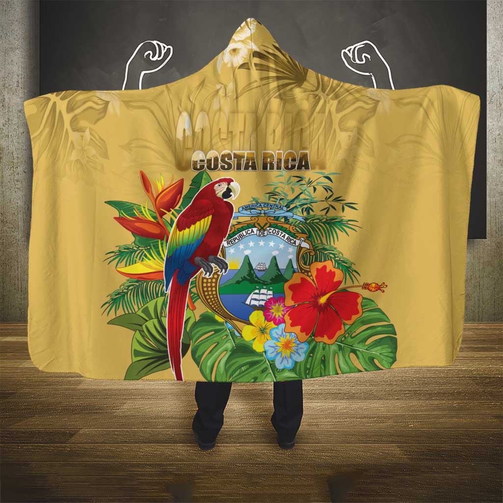 Costa Rica Independence Day Hooded Blanket Scarlet Macaw Parrot Tropical Flowers - Wonder Print Shop