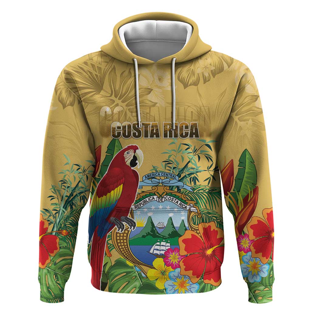 Costa Rica Independence Day Hoodie Scarlet Macaw Parrot Tropical Flowers - Wonder Print Shop