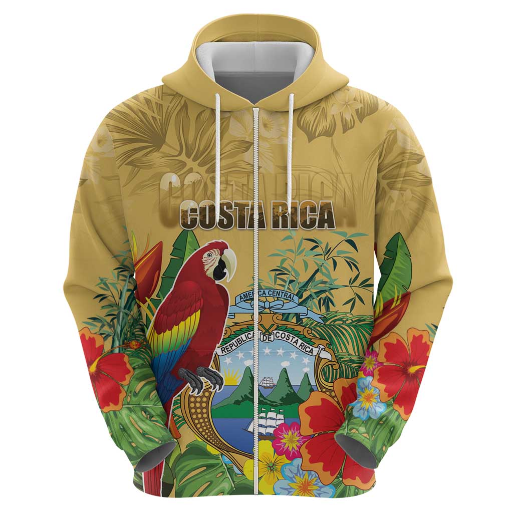 Costa Rica Independence Day Hoodie Scarlet Macaw Parrot Tropical Flowers - Wonder Print Shop