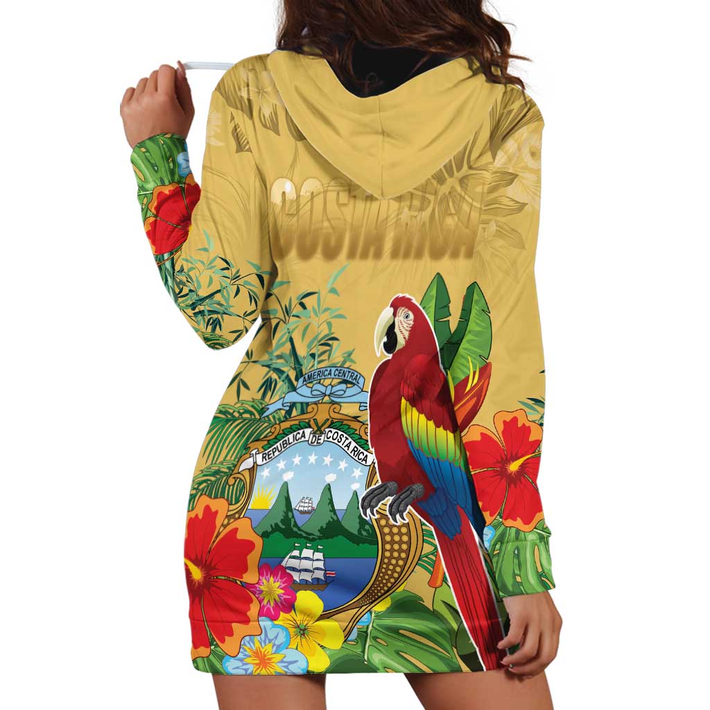 Costa Rica Independence Day Hoodie Dress Scarlet Macaw Parrot Tropical Flowers - Wonder Print Shop