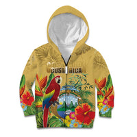 Costa Rica Independence Day Kid Hoodie Scarlet Macaw Parrot Tropical Flowers - Wonder Print Shop
