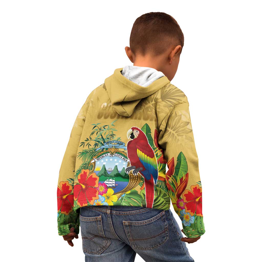 Costa Rica Independence Day Kid Hoodie Scarlet Macaw Parrot Tropical Flowers - Wonder Print Shop