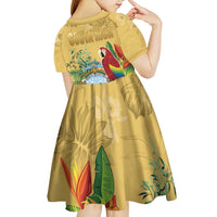 Costa Rica Independence Day Kid Short Sleeve Dress Scarlet Macaw Parrot Tropical Flowers - Wonder Print Shop