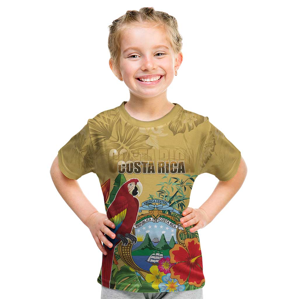 Costa Rica Independence Day Kid T Shirt Scarlet Macaw Parrot Tropical Flowers - Wonder Print Shop
