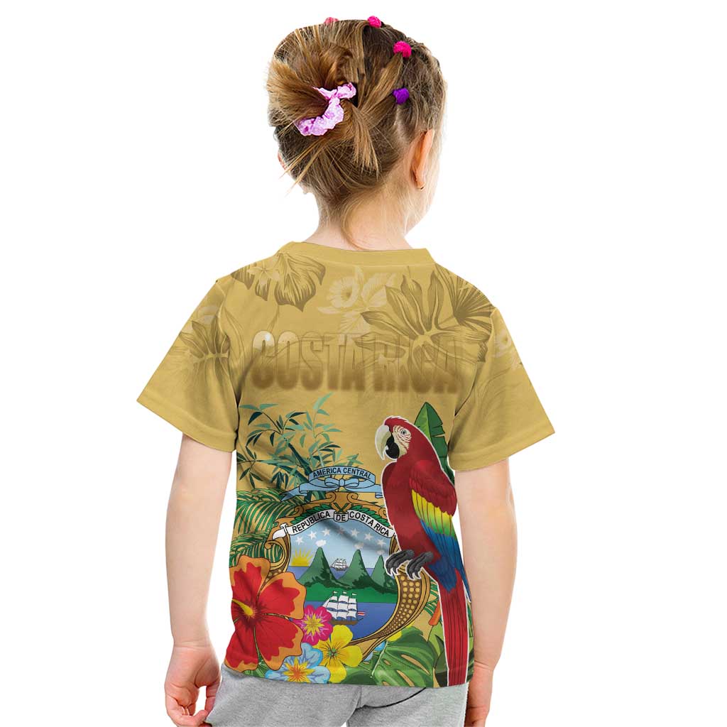Costa Rica Independence Day Kid T Shirt Scarlet Macaw Parrot Tropical Flowers - Wonder Print Shop